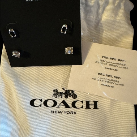 Coach Silver Set - Letter “C” and CZ Silver Posts Earring Set - Picture 3 of 3